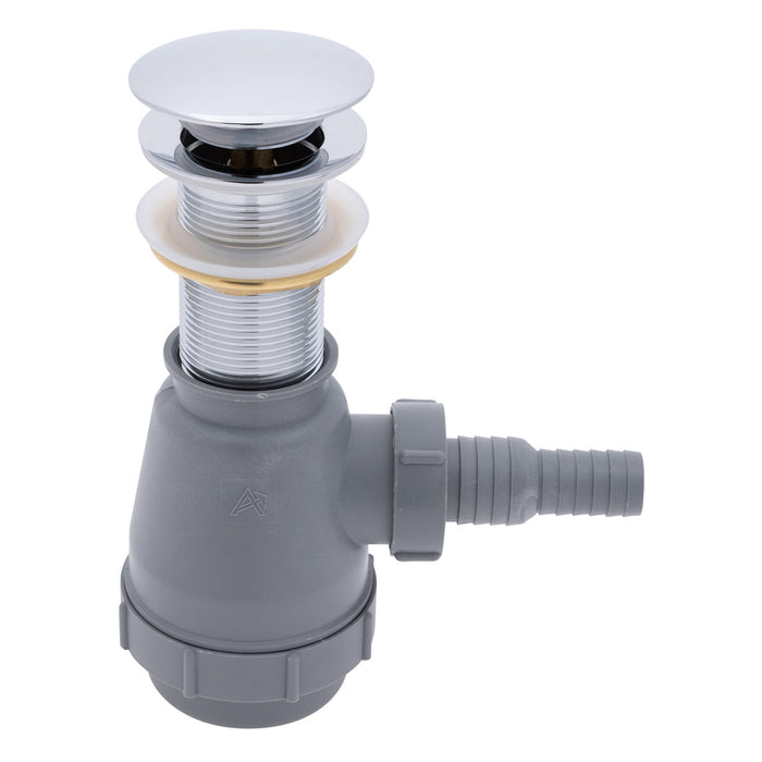 Ambassador Marine V03-0708-CP-R 1 3/4" Drain, Touch Trap Sink Drain (with Cover) (no Overflow), 3/4" & 1" Hose Barb (Chrome)