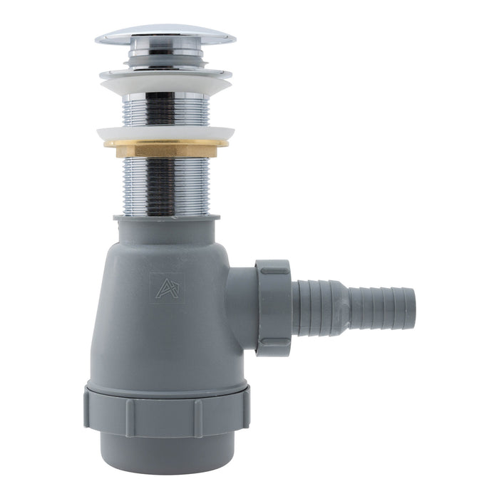 Ambassador Marine V03-0708-CP-R 1 3/4" Drain, Touch Trap Sink Drain (with Cover) (no Overflow), 3/4" & 1" Hose Barb (Chrome)