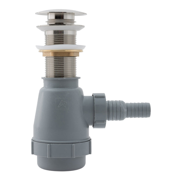 Ambassador Marine V03-0708-NP-R 1 3/4" Drain, Touch Trap Sink Drain (with Cover) (no Overflow), 3/4" & 1" Hose Barb (Brushed Nickel)