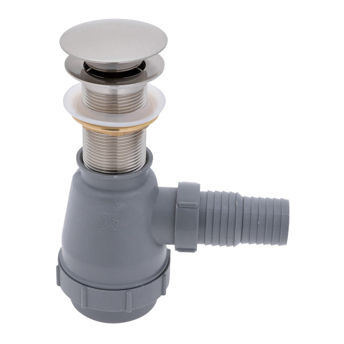 Ambassador Marine V03-0709-NP-R 1 3/4" Drain, Touch Trap Sink Drain (with Cover) (no Overflow), 1 1/4" & 1 1/2" Hose Barb (Brushed Nickel)