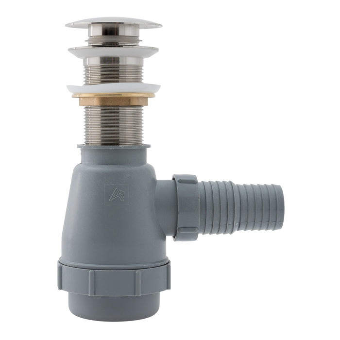 Ambassador Marine V03-0709-NP-R 1 3/4" Drain, Touch Trap Sink Drain (with Cover) (no Overflow), 1 1/4" & 1 1/2" Hose Barb (Brushed Nickel)