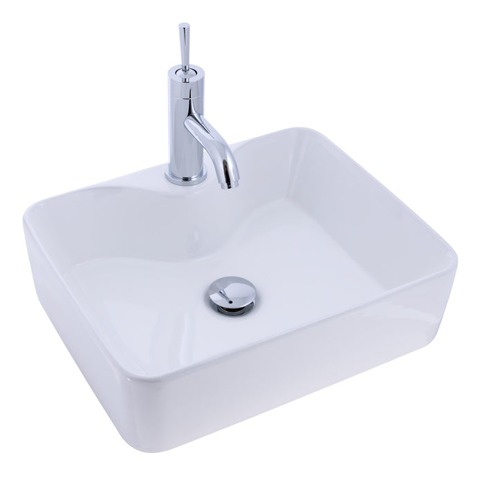 Ambassador Marine V48-3534-WH-R Rectangle Vessel- Smooth Porcelain, 19 1/4" x 15" x 5 1/8", w/Faucet Mount, 1 3/4" Drain (White)