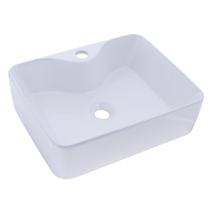 Ambassador Marine V48-3534-WH-R Rectangle Vessel- Smooth Porcelain, 19 1/4" x 15" x 5 1/8", w/Faucet Mount, 1 3/4" Drain (White)