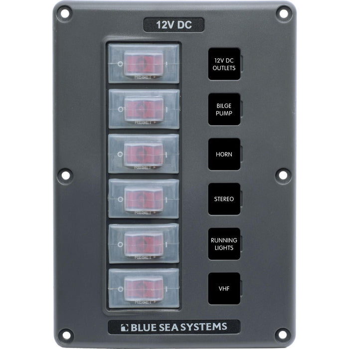 Blue Sea 4322-BSS 4322 Water-Resistant Circuit Breaker Switch Panel, 6 Position