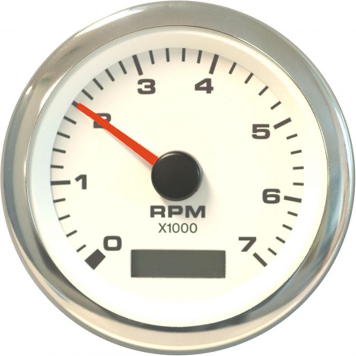 Sierra 62565P White Premier Pro 3" Tachometer & Hourmeter Gauge, 0-7,000 RPM Dial Range, SS, Outboard & 4 Stroke Gas, Alt/Coil Sender