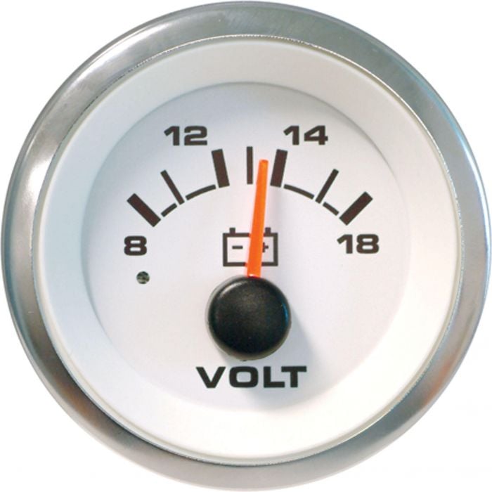 Sierra 62555P White Premier Pro Series 2" SS 12V 8-18 VDC Dial Range Voltmeter, Gauge