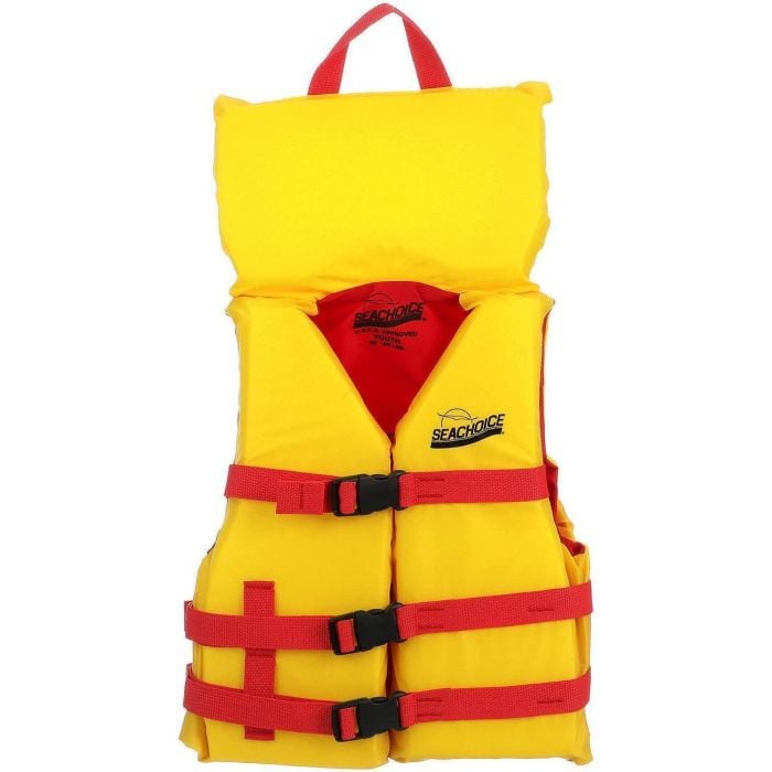 Seachoice 86120 Type ll Childrens Vest Youth, Red/Yellow Life Vest w/ Pop-Up Pillow